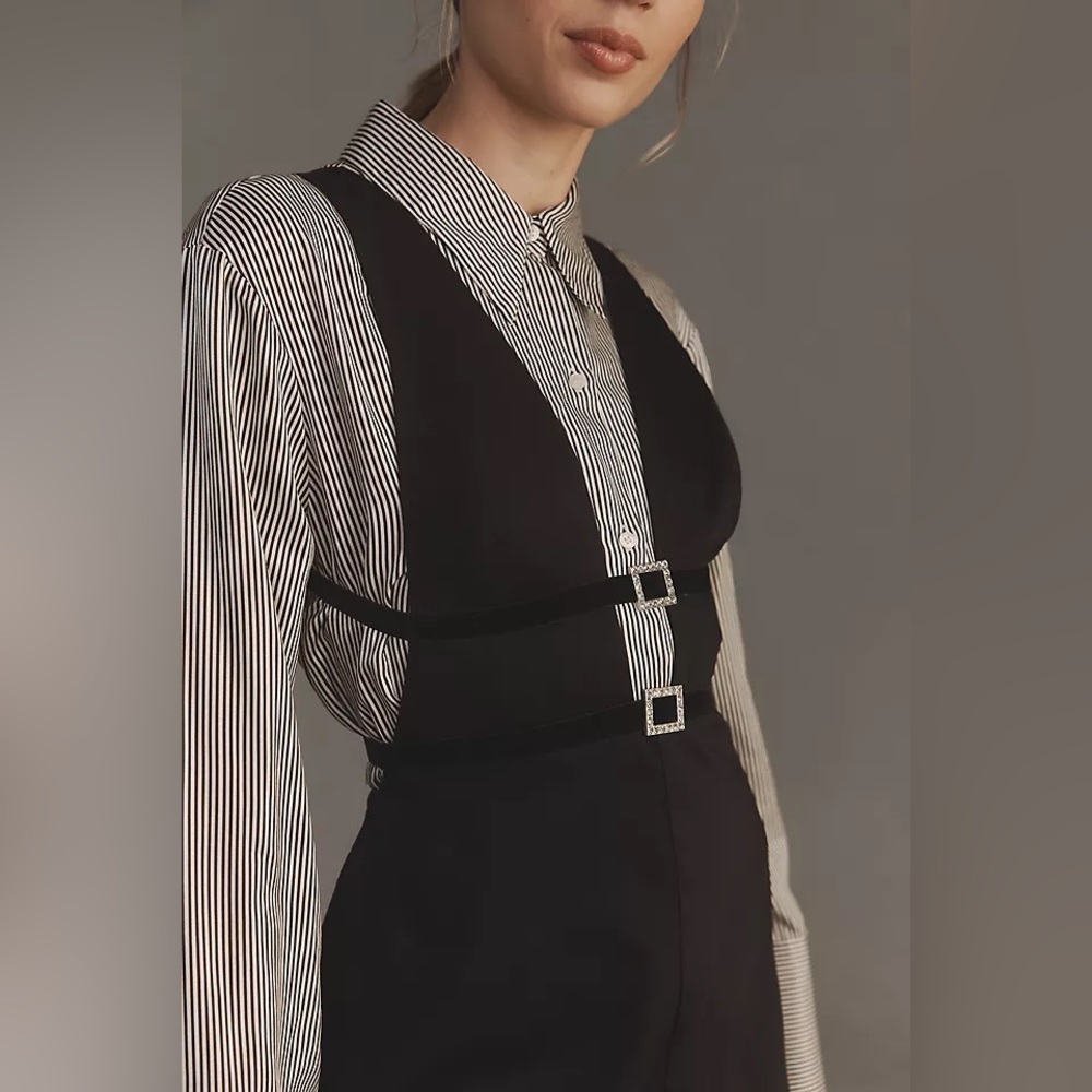 Anthropologie Maeve Glam Buckle Pinafore Mini Dress - Picture 3 of 16